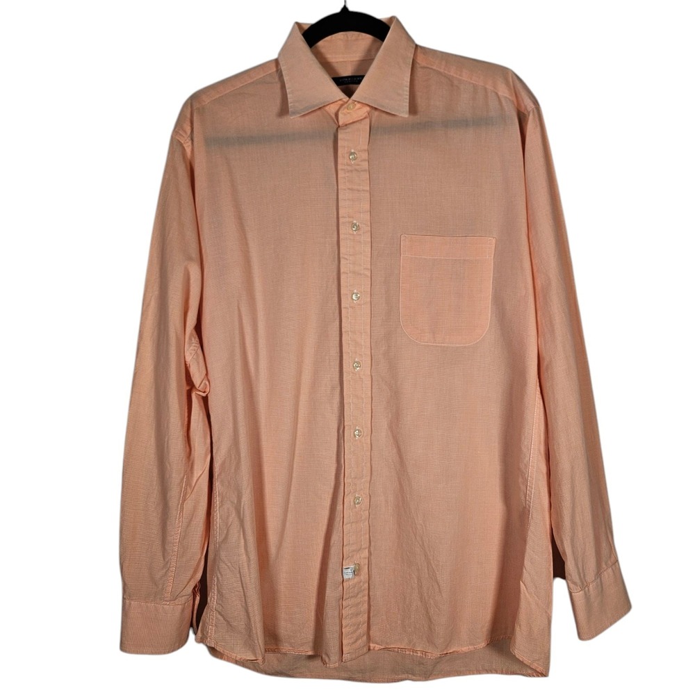 Burberry London Dress Shirt Men's 16L Peach Long Sleeve Button Up USA Houndtooth